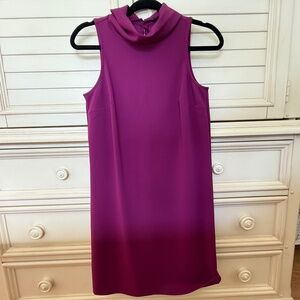 Banana Republic Magenta Shift Dress – Mock Neck, Keyhole Buttons (XS)